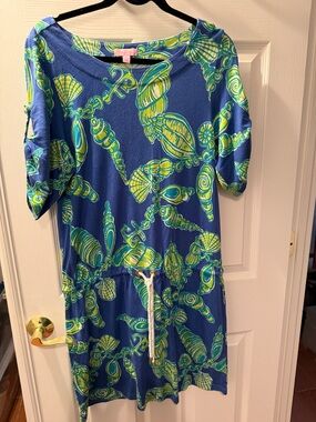 Lilly Pulitzer Blue Nautical Shell Print Mini Dress with Lime Accents